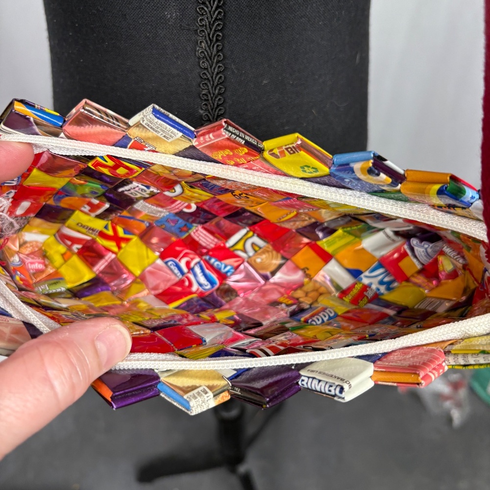UPCYCLED Handmade Candy Wrapper Multicolored Baguette Bag 90s Y2K - Picture 6 of 16